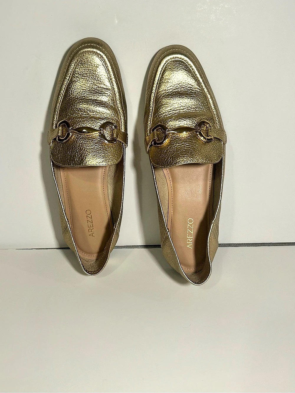 AREZZO Caroline Gold Leather Loafers Gold US 7